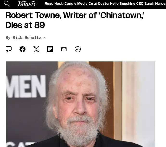 罗伯特·汤离世，89岁高龄，他的《唐人街》剧本曾斩获奥斯卡，这故事你听过吗？插图